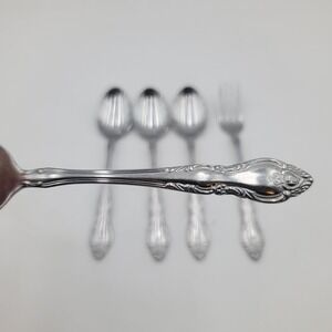 5pc Northland Oneida Malmaison Stainless‎ Flatware Set 4 Spoons 1 Dinner Fork